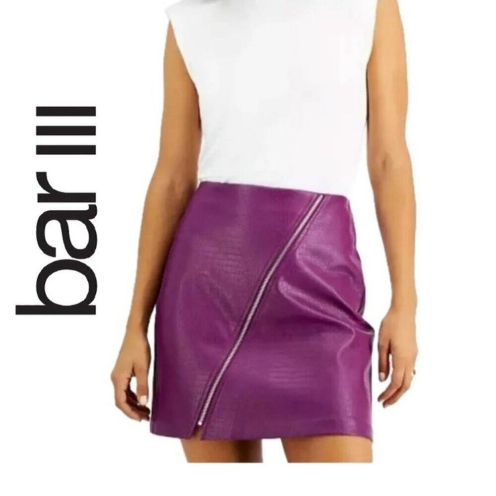 BAR III MINI SKIRT PURPLE Sz L CROC EMBOSSING FAUX LEATHER PREPPY CHIC AESTHETIC